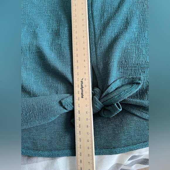 Sussan Size L Teal Green Tie Front Top Long Sleeve Blouse - Picture 8 of 15